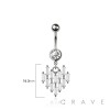 316L SURGICAL STEEL MULTI CZ BAGUETTE WALL HEART DANGLE BELLY BUTTON NAVEL RING 